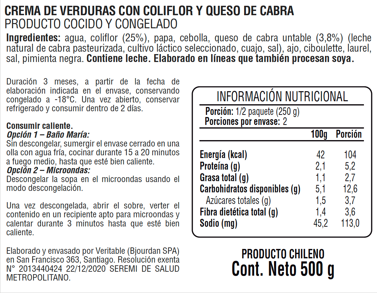 Crema de coliflor, queso de cabra
