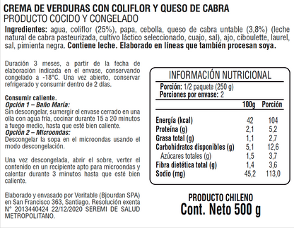 Crema de coliflor, queso de cabra