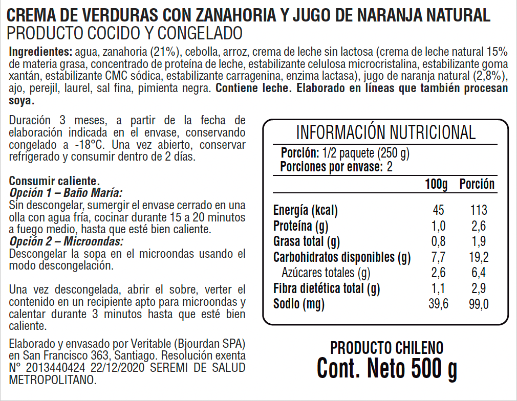 Crema de zanahoria, naranja