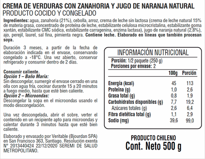 Crema de zanahoria, naranja