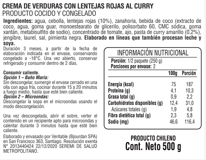 Crema de lentejas curry