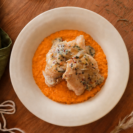 Pollo con puré de zanahoria