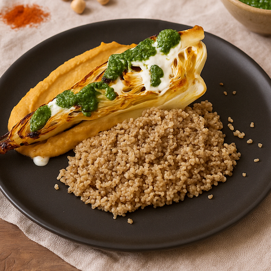 Repollo asado con houmous