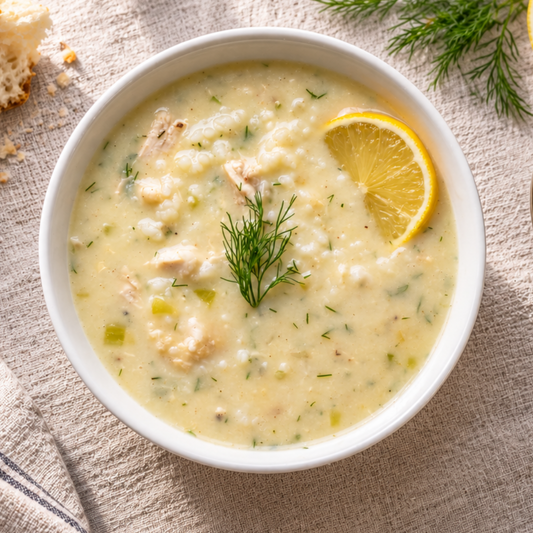 Sopa de pollo griega