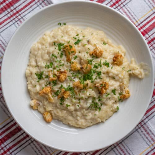 Risotto con crema de coliflor